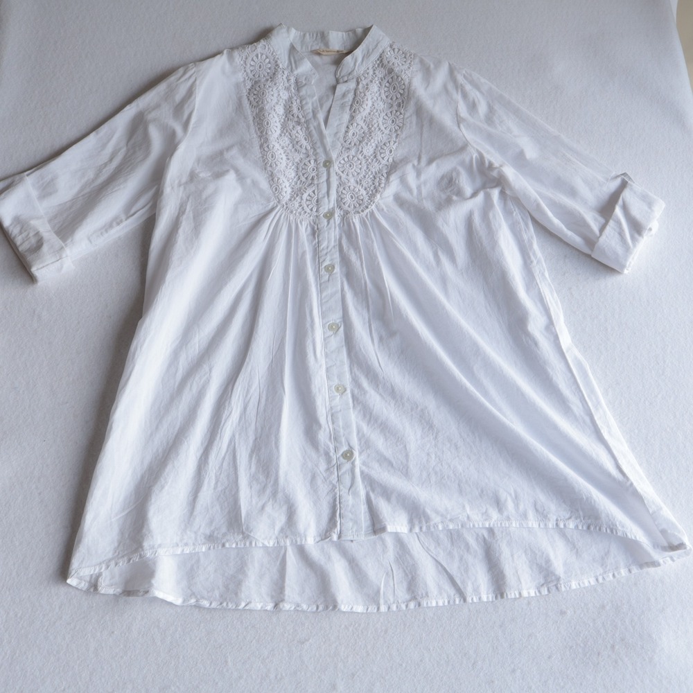 Soft Surroundings White Cotton Lace Trim Loriet Tunic Top XL